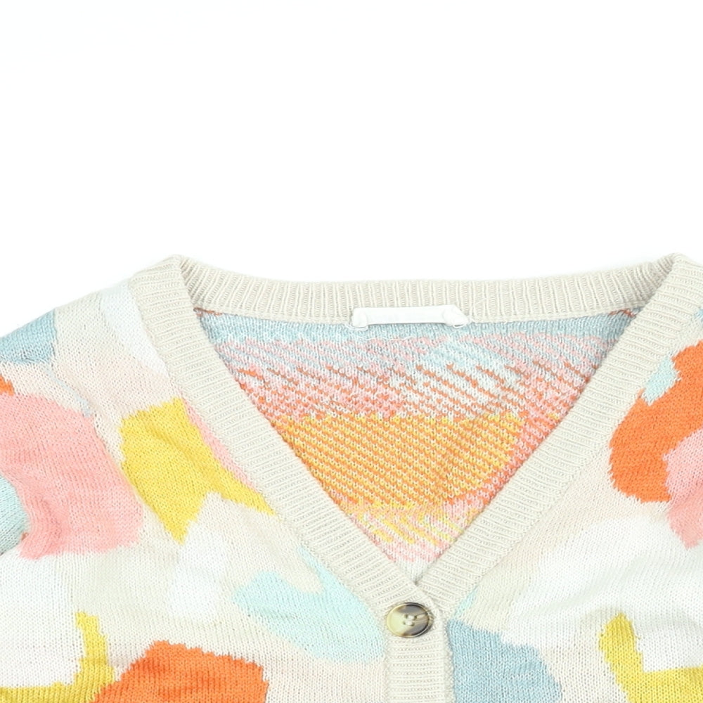 H&M Girls Beige V-Neck Geometric Polyester Cardigan Jumper Size 7-8 Years Button