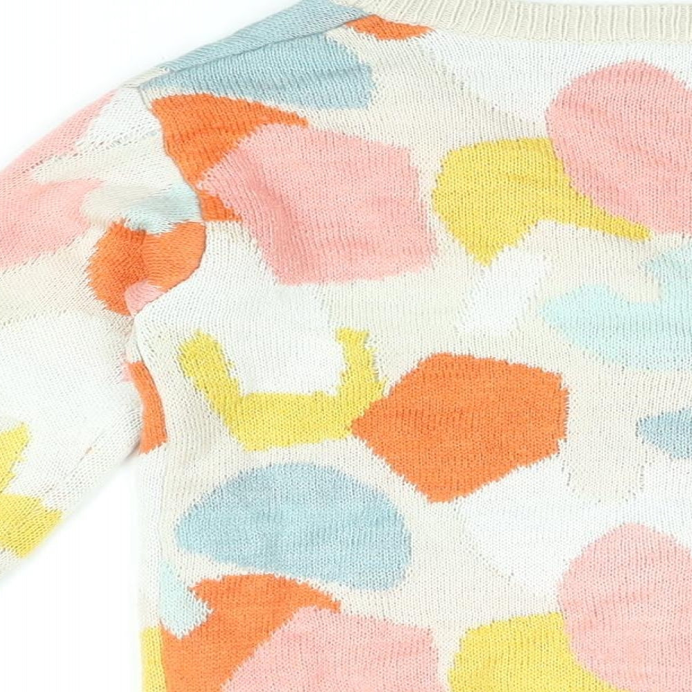 H&M Girls Beige V-Neck Geometric Polyester Cardigan Jumper Size 7-8 Years Button