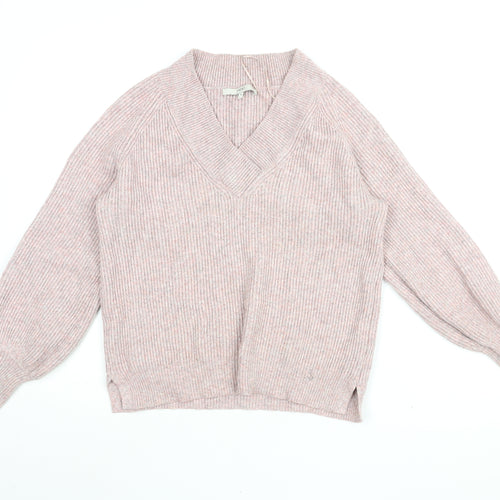 NEXT Womens Pink V-Neck Viscose Pullover Jumper Size M