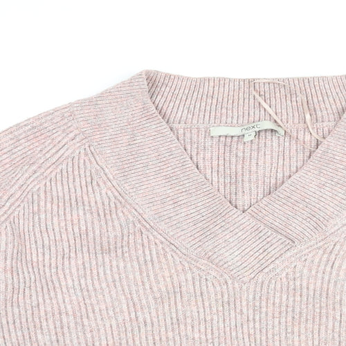 NEXT Womens Pink V-Neck Viscose Pullover Jumper Size M