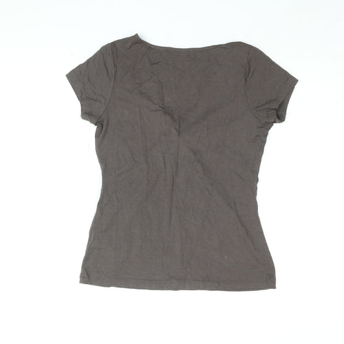 Laura D. Womens Brown Viscose Basic T-Shirt Size 14 V-Neck