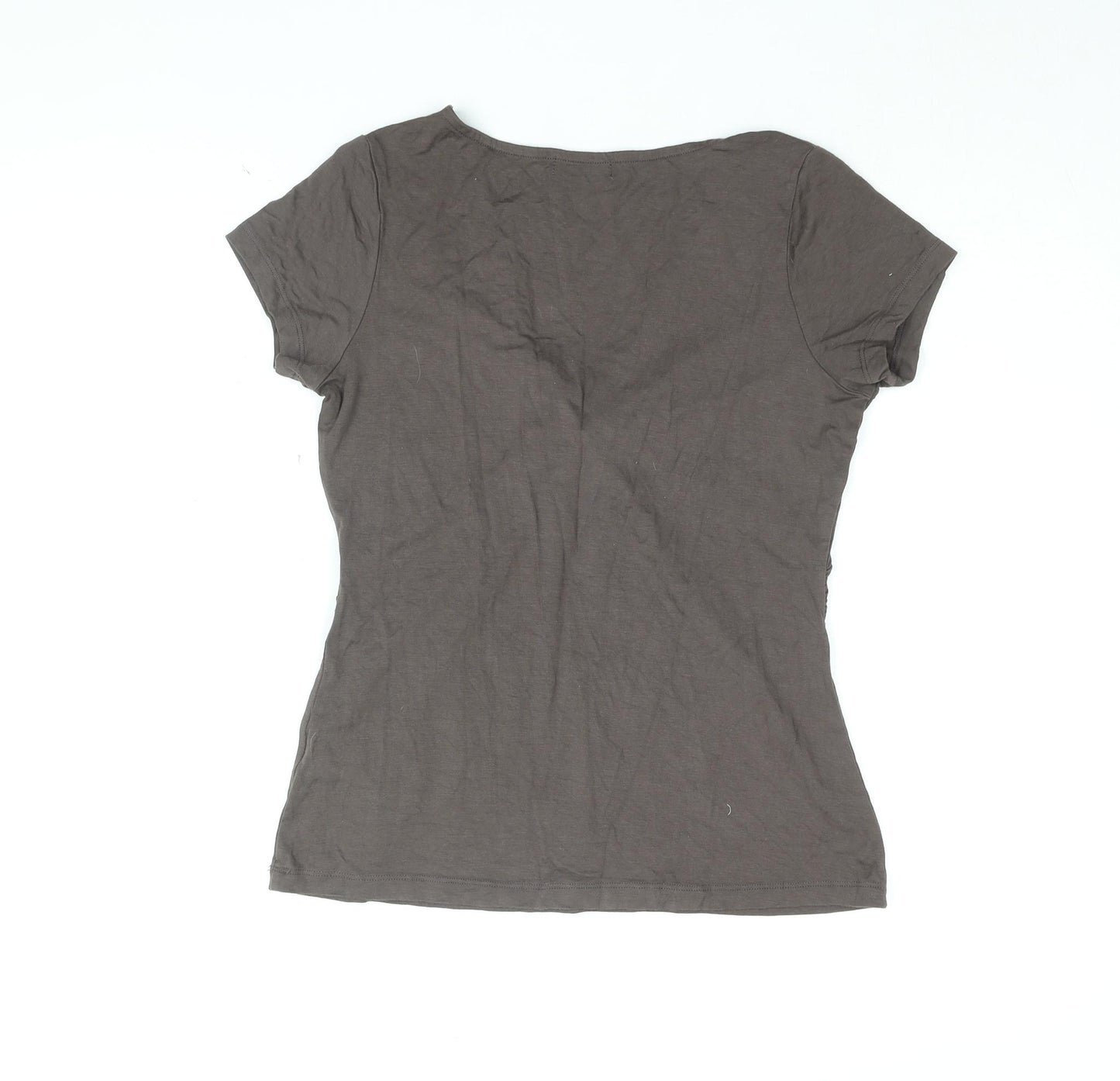 Laura D. Womens Brown Viscose Basic T-Shirt Size 14 V-Neck