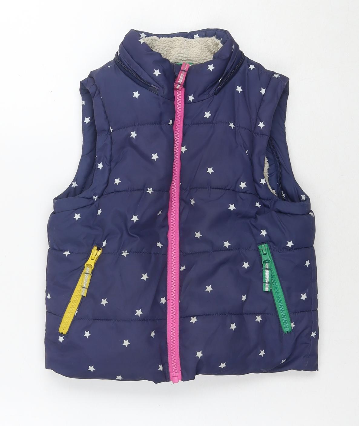 Boden Girls Black Geometric Gilet Waistcoat Size 3-4 Years Zip - Stars