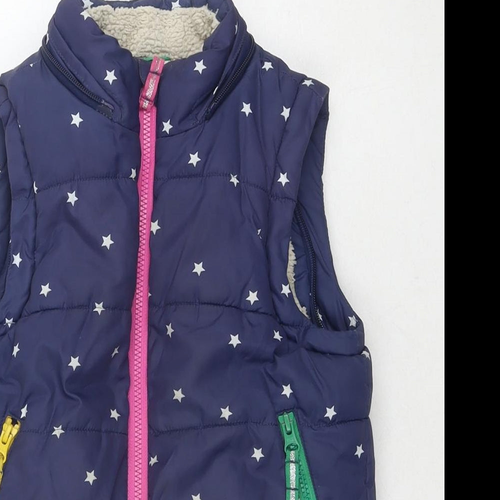 Boden Girls Black Geometric Gilet Waistcoat Size 3-4 Years Zip - Stars