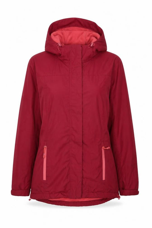 Front view of Ozark Trail women’s red jacket, size L, zip