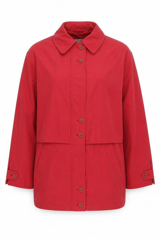 Front view of Dannimac women’s red parka jacket, size M, zip