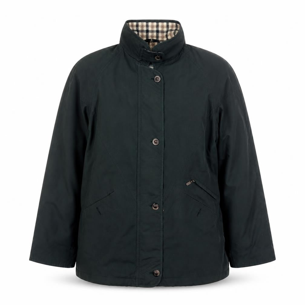 Front view of Debenhams women’s green bomber jacket coat, size UK 10, zip