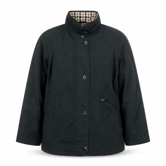 Front view of Debenhams women’s green bomber jacket coat, size UK 10, zip