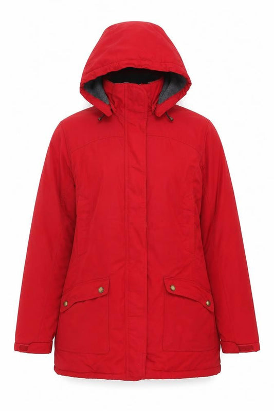 Front view of Lands' End women’s red jacket, size M, zip