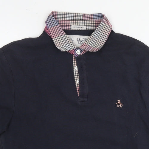 Original Penguin Mens Black Cotton Polo Size S Collared Pullover