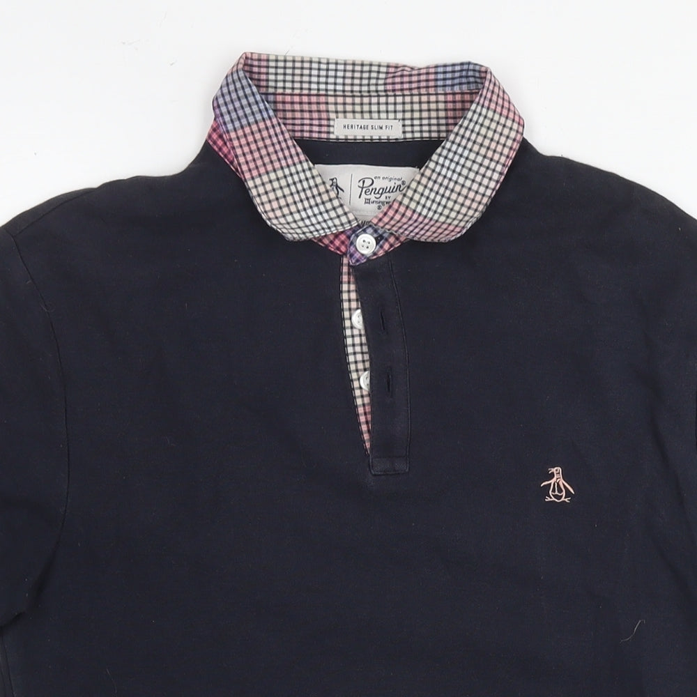 Original Penguin Mens Black Cotton Polo Size S Collared Pullover