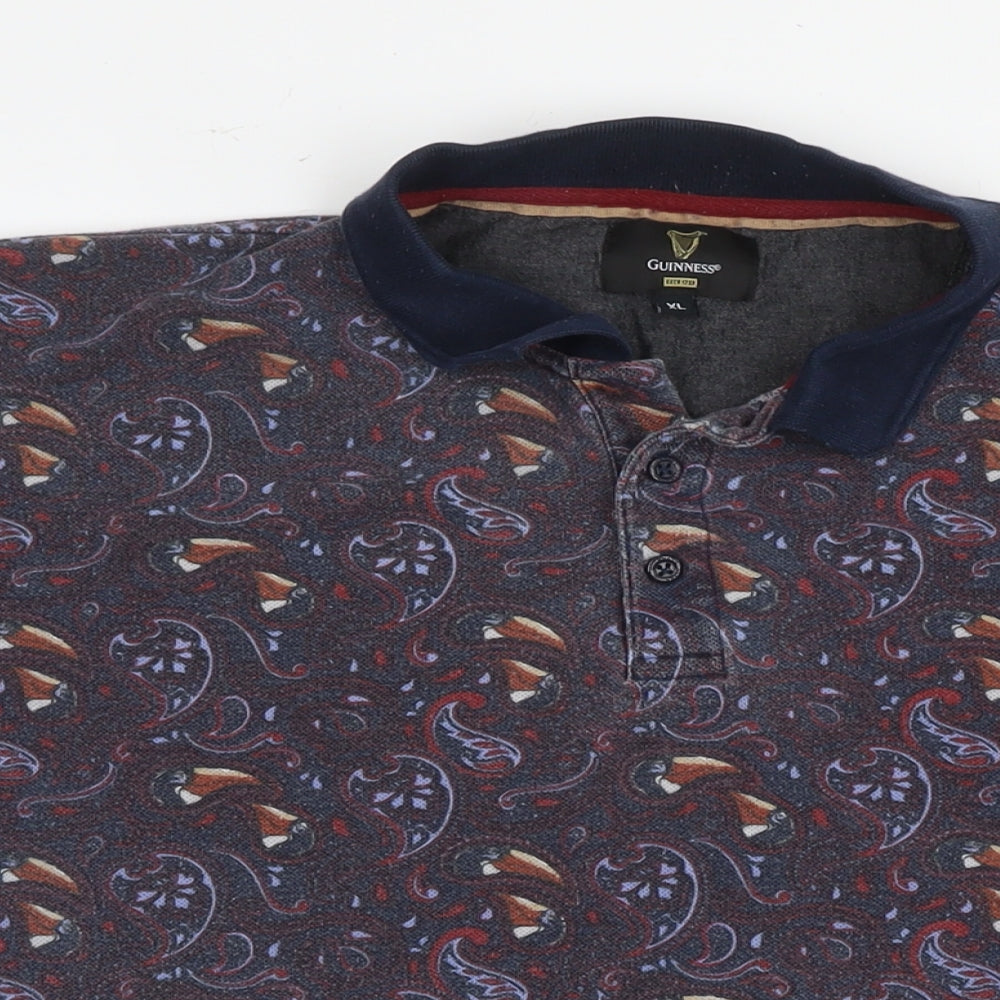 Guinness Mens Blue Paisley Cotton Polo Size XL Collared Pullover