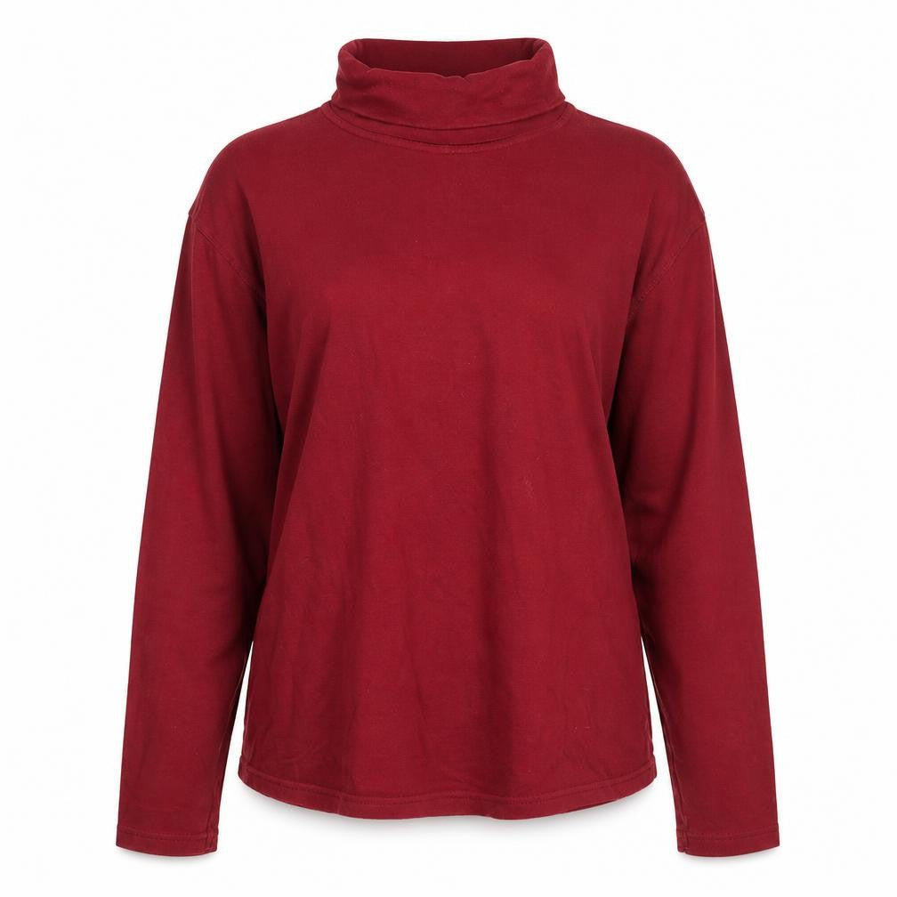 Front view of One Valley women’s red cotton basic t-shirt, size S, roll neck