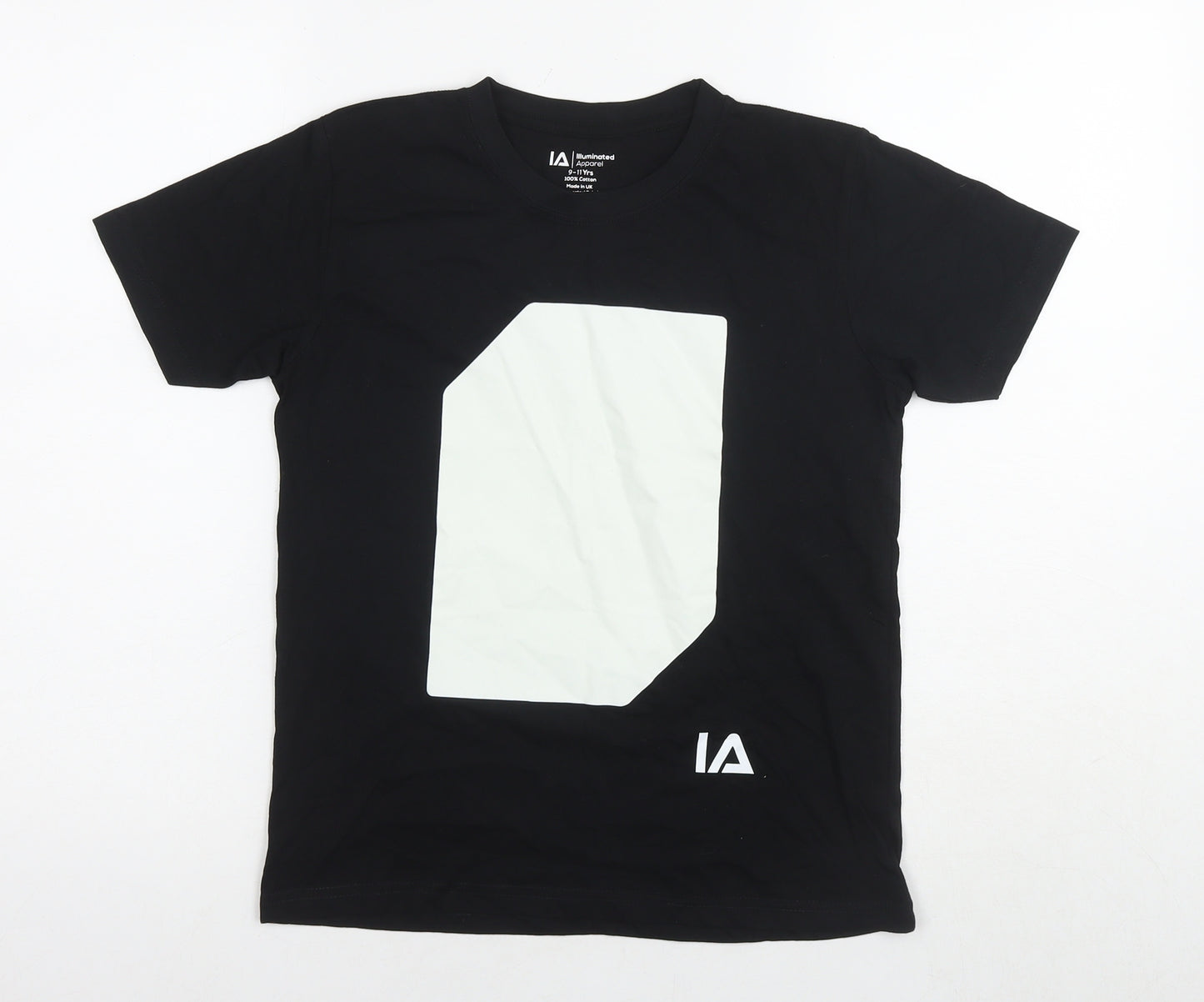 Illuminated Apparel Boys Black Cotton Basic T-Shirt Size 9-10 Years Round Neck Pullover - Age 9-11 Years Logo