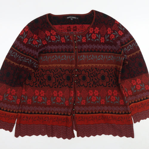 Gudrun Sjödén Womens Brown V-Neck Floral Cotton Cardigan Jumper Size XL
