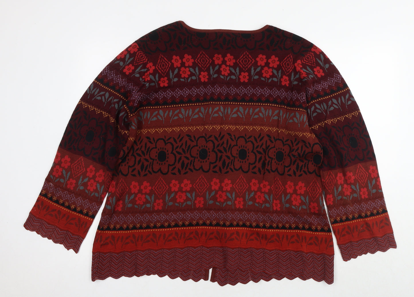 Gudrun Sjödén Womens Brown V-Neck Floral Cotton Cardigan Jumper Size XL