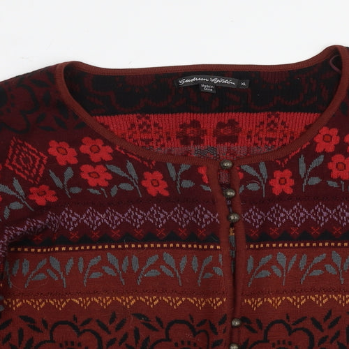 Gudrun Sjödén Womens Brown V-Neck Floral Cotton Cardigan Jumper Size XL