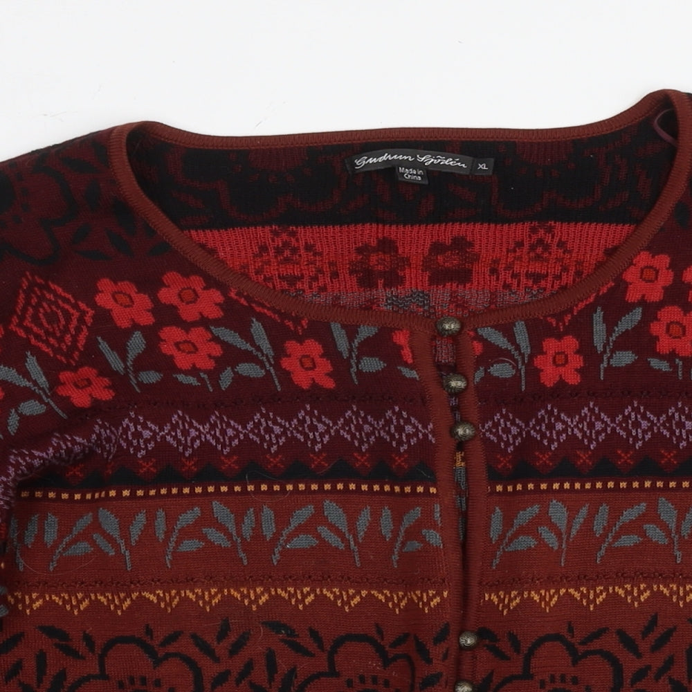Gudrun Sjödén Womens Brown V-Neck Floral Cotton Cardigan Jumper Size XL