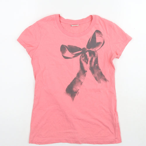 Esprit Womens Pink Cotton Basic T-Shirt Size 2XS Round Neck - Bow