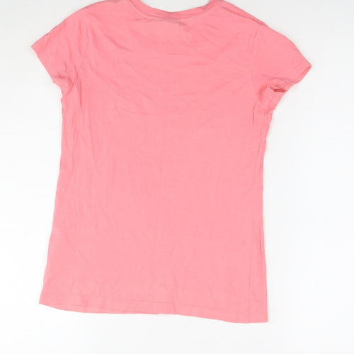 Esprit Womens Pink Cotton Basic T-Shirt Size 2XS Round Neck - Bow