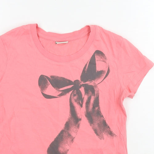 Esprit Womens Pink Cotton Basic T-Shirt Size 2XS Round Neck - Bow