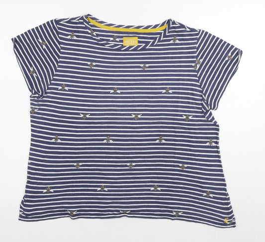 Joules Womens Blue Striped Cotton Basic T-Shirt Size 16 Round Neck