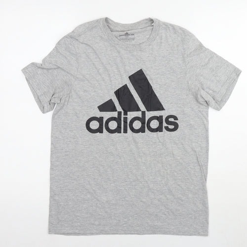 adidas Mens Grey Cotton T-Shirt Size S Round Neck - Logo