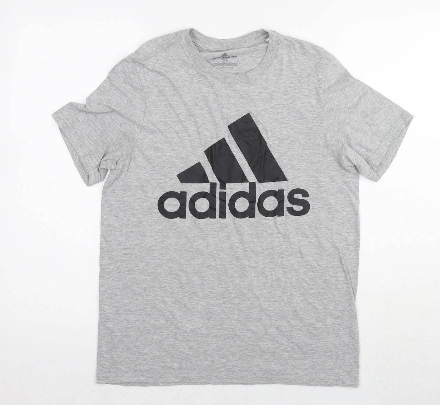 adidas Mens Grey Cotton T-Shirt Size S Round Neck - Logo