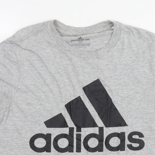 adidas Mens Grey Cotton T-Shirt Size S Round Neck - Logo