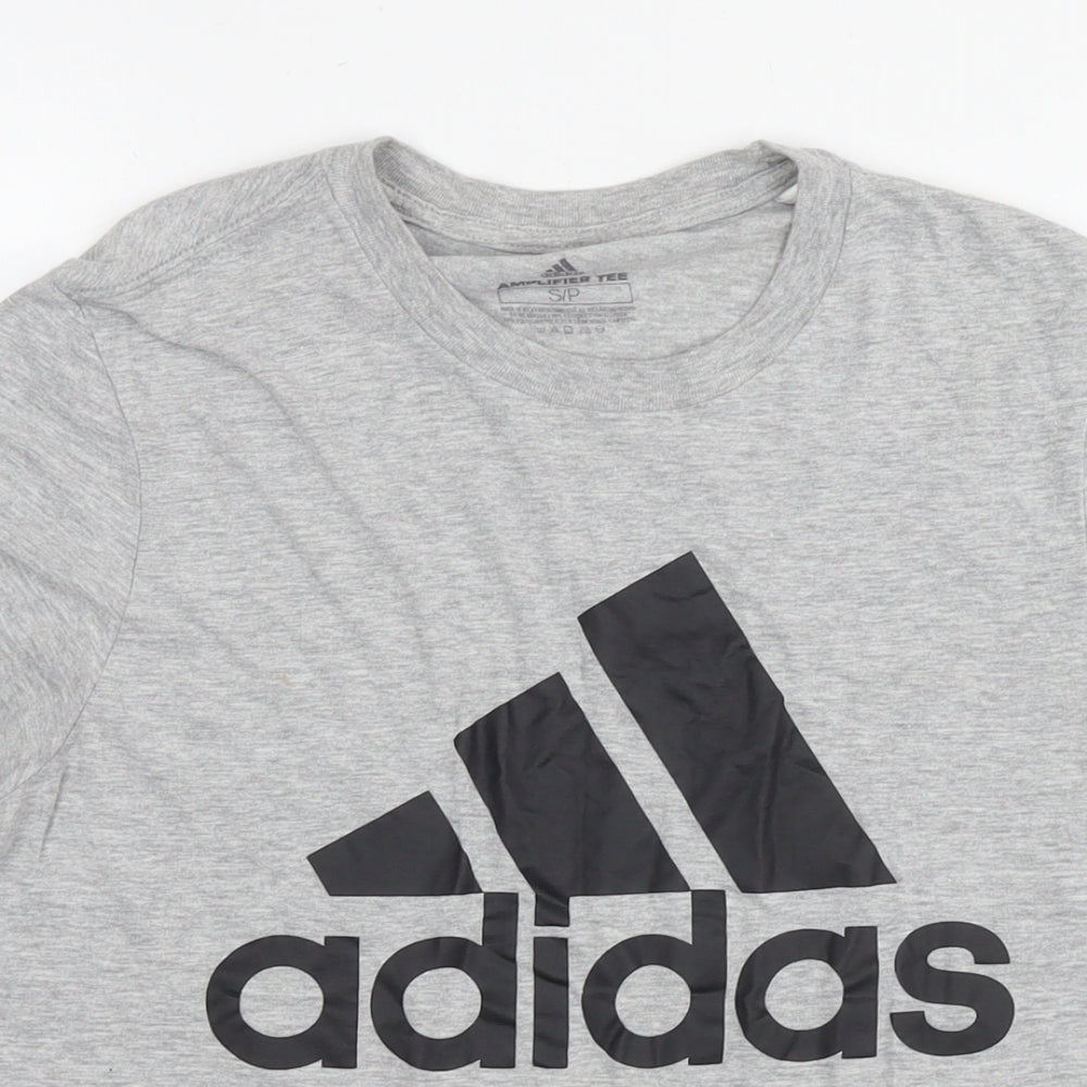 adidas Mens Grey Cotton T-Shirt Size S Round Neck - Logo