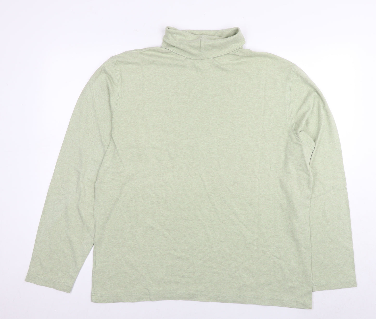 Lands' End Mens Green Polyester T-Shirt Size L Round Neck