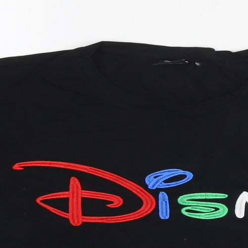 Disney Womens Black Cotton Cropped T-Shirt Size M Round Neck - Logo