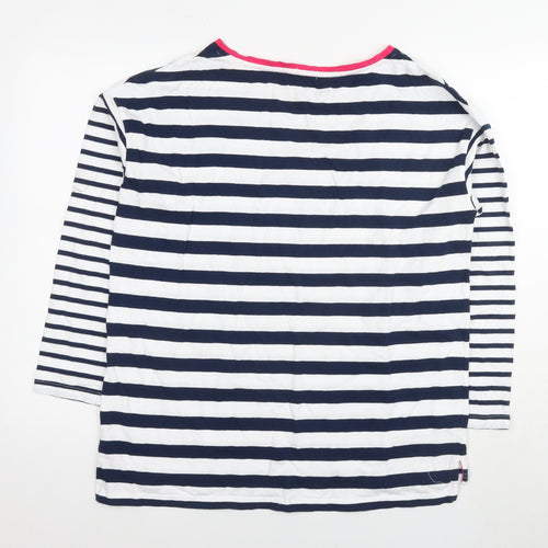 Joules Womens White Striped Cotton Basic T-Shirt Size 16 Round Neck