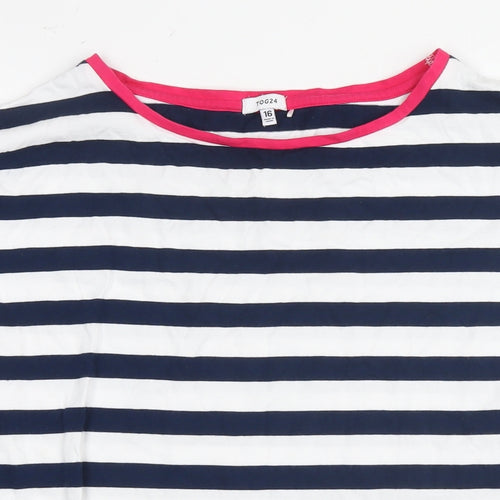 Joules Womens White Striped Cotton Basic T-Shirt Size 16 Round Neck