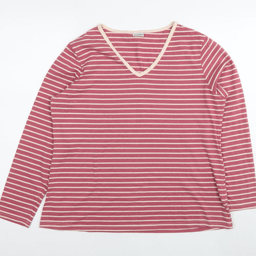 Damart Womens Red Striped Polyester Basic T-Shirt Size 18 V-Neck - Size 18-20