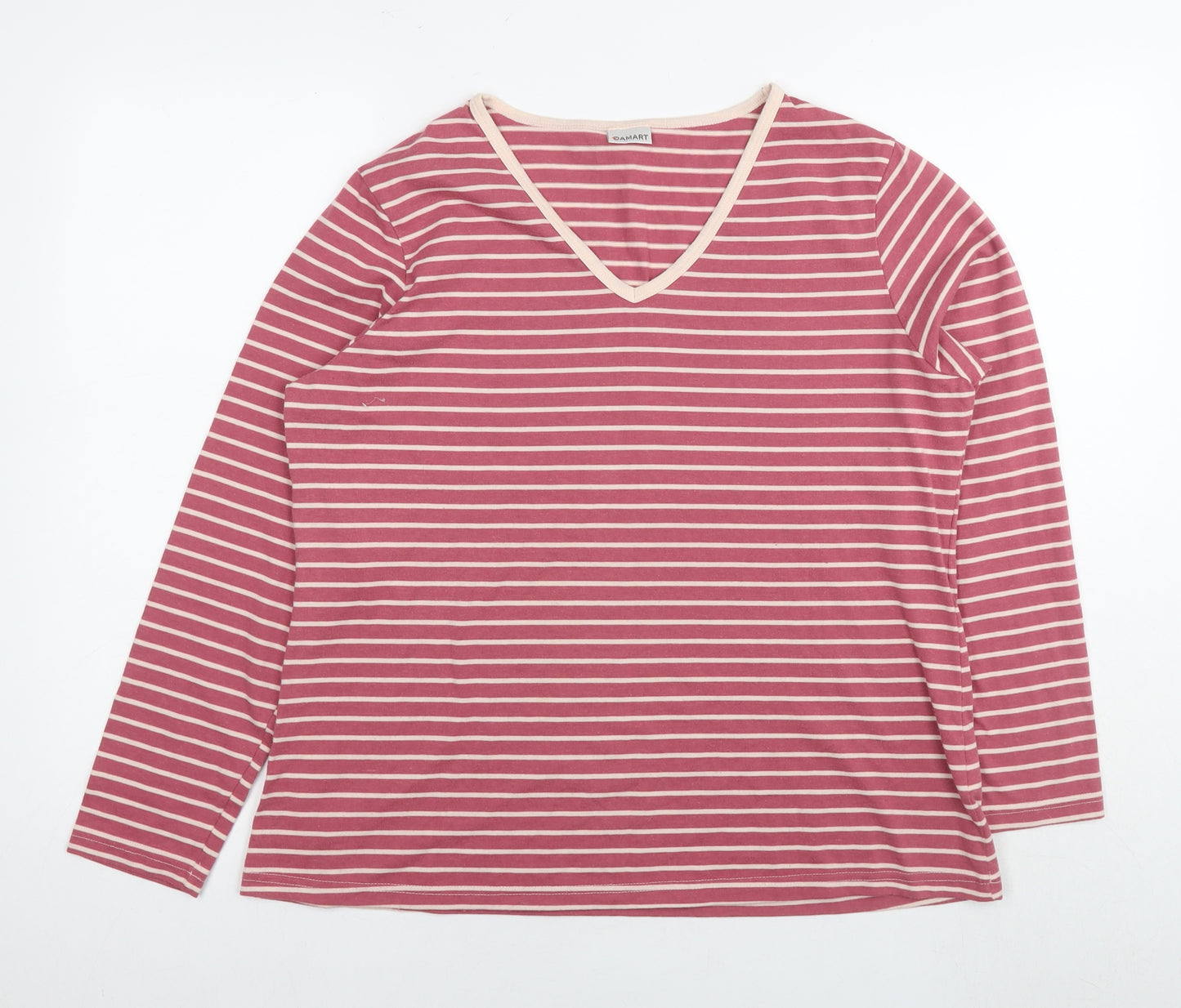 Damart Womens Red Striped Polyester Basic T-Shirt Size 18 V-Neck - Size 18-20