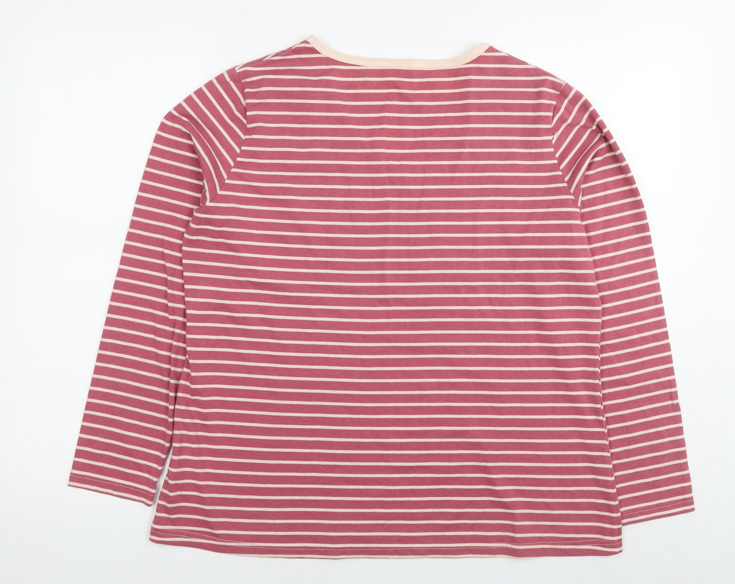 Damart Womens Red Striped Polyester Basic T-Shirt Size 18 V-Neck - Size 18-20