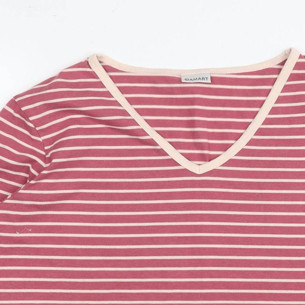 Damart Womens Red Striped Polyester Basic T-Shirt Size 18 V-Neck - Size 18-20