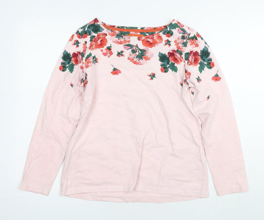 Joules Womens Pink Floral Cotton Basic Blouse Size 12 Round Neck