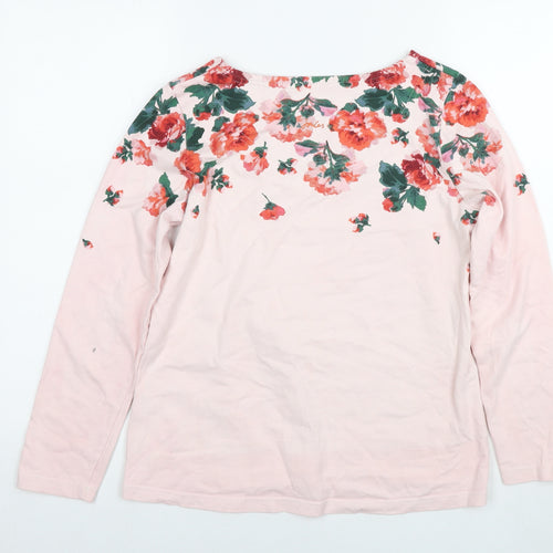 Joules Womens Pink Floral Cotton Basic Blouse Size 12 Round Neck