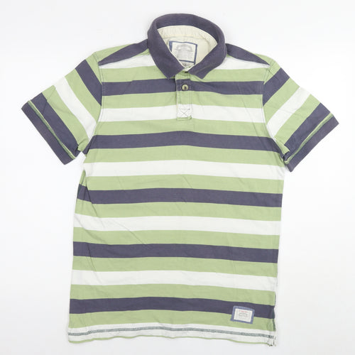 White Stuff Mens Green Striped Cotton Polo Size M Collared Pullover