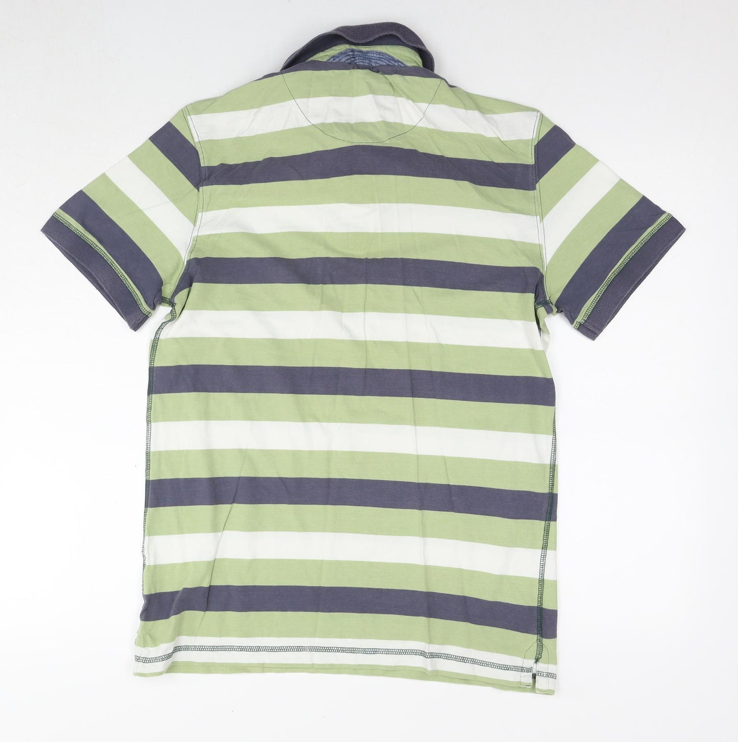 White Stuff Mens Green Striped Cotton Polo Size M Collared Pullover