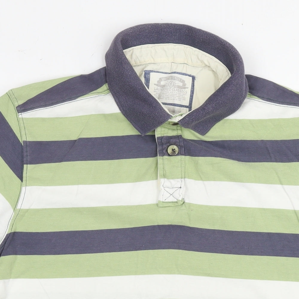 White Stuff Mens Green Striped Cotton Polo Size M Collared Pullover