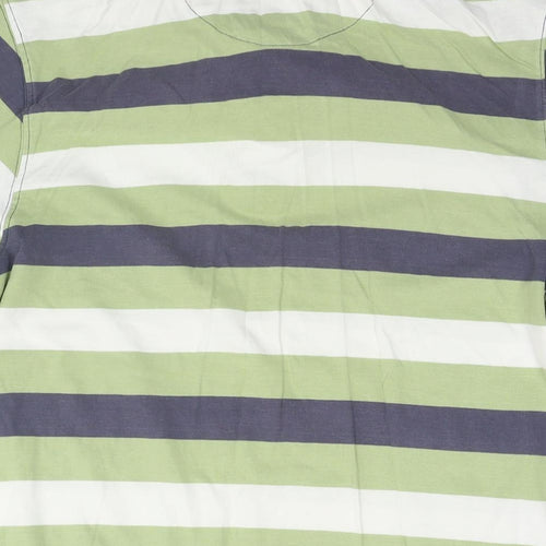 White Stuff Mens Green Striped Cotton Polo Size M Collared Pullover