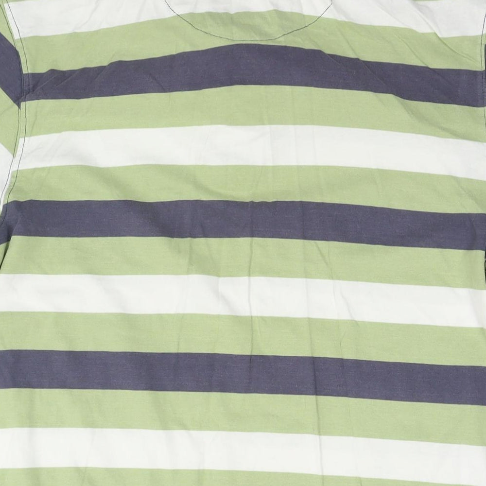 White Stuff Mens Green Striped Cotton Polo Size M Collared Pullover