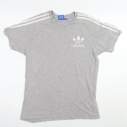 adidas Mens Grey Cotton T-Shirt Size S Round Neck