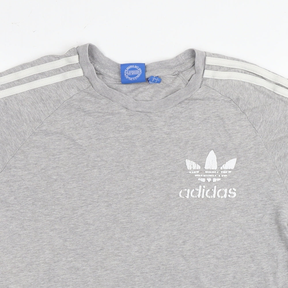 adidas Mens Grey Cotton T-Shirt Size S Round Neck