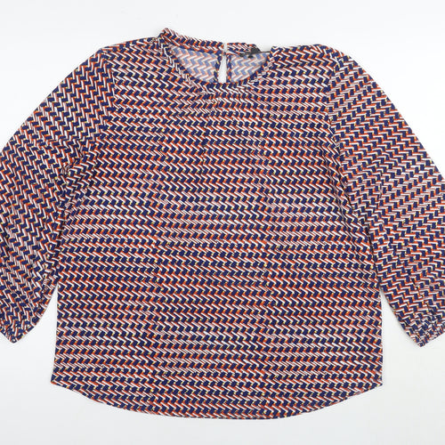 Adrianna Papell Womens Multicoloured Geometric Viscose Basic Blouse Size L Round Neck