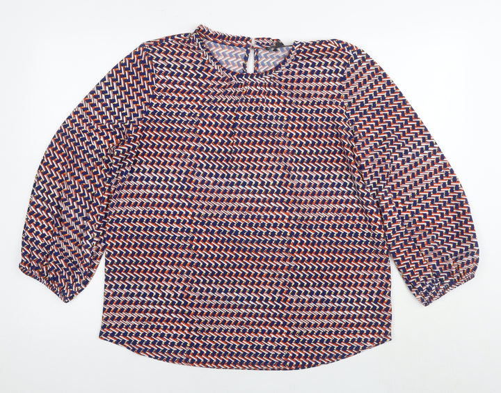 Adrianna Papell Womens Multicoloured Geometric Viscose Basic Blouse Size L Round Neck
