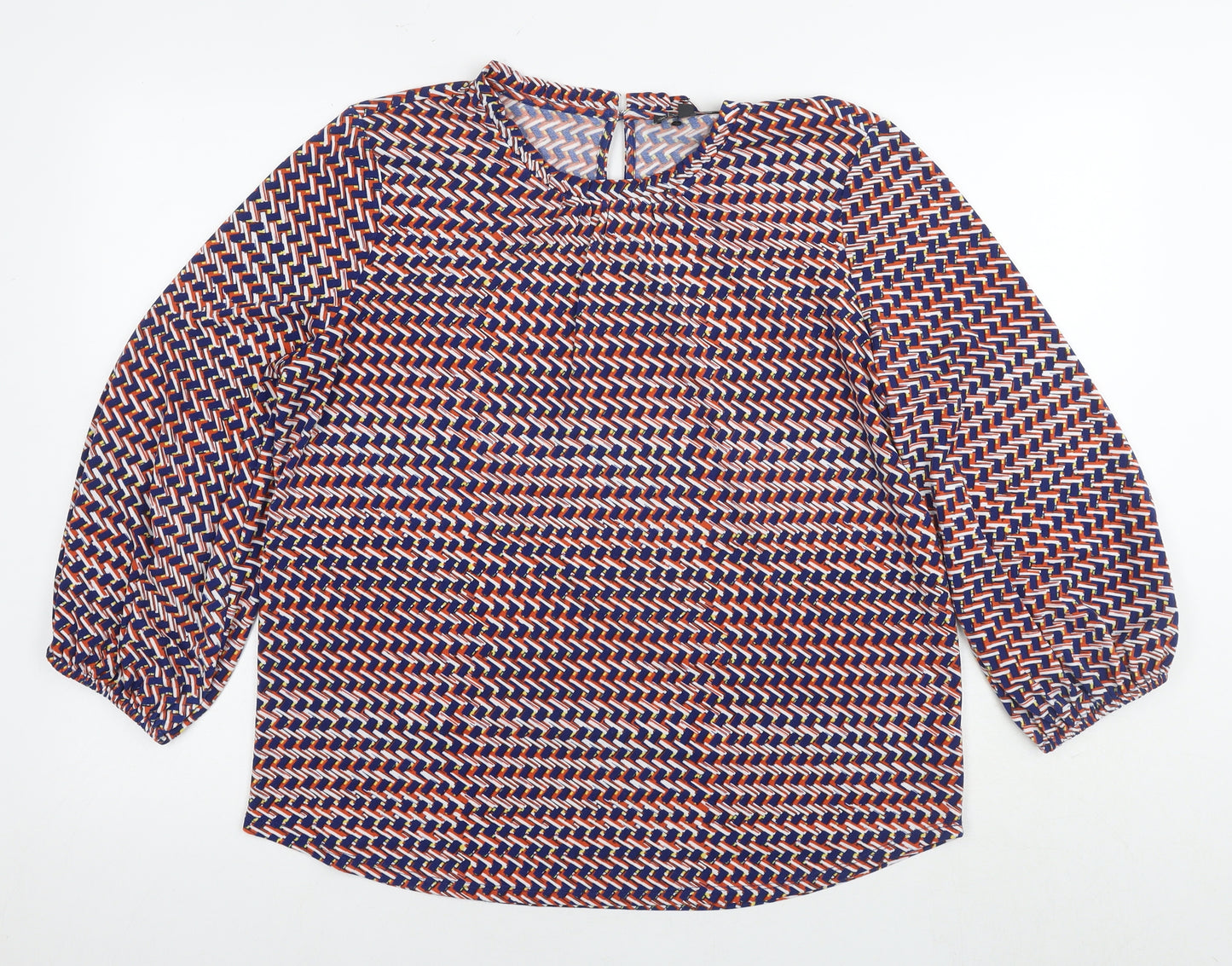 Adrianna Papell Womens Multicoloured Geometric Viscose Basic Blouse Size L Round Neck